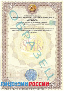 Образец сертификата соответствия (приложение) Дзержинск Сертификат ISO 13485